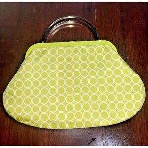 Banana Republic Lime Green Silk Geometric Frame Clutch Bag with Lucite Handle